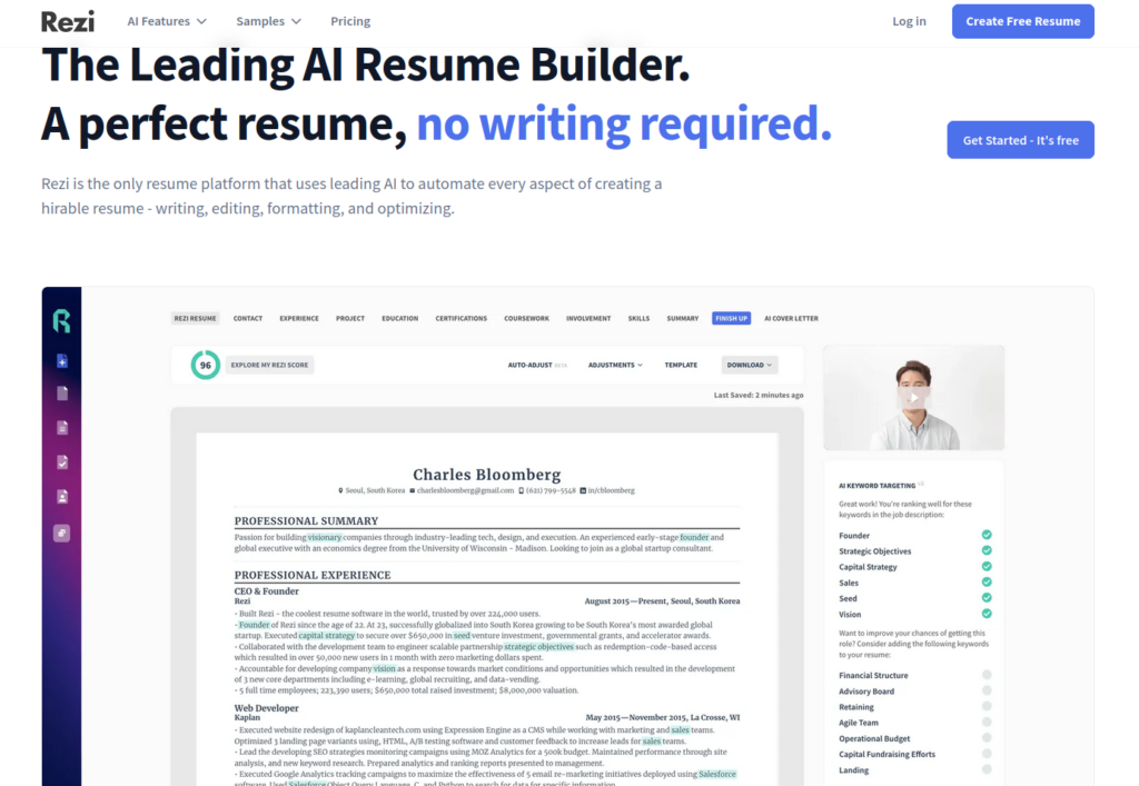 example of a resume-building ai