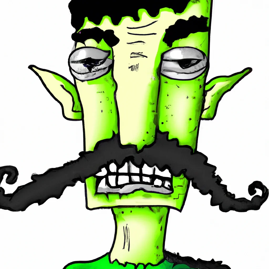 AI art of "An Alien-Like looking man with a green mustache, cartoon"