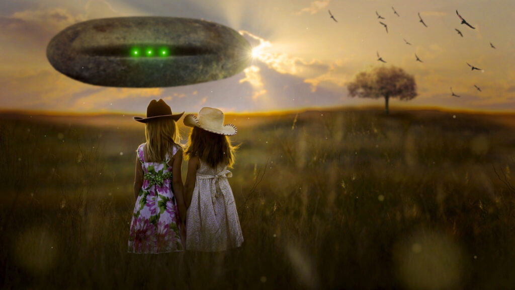 UFO appears in front of two girls