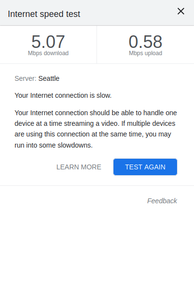 Google internet speed test results