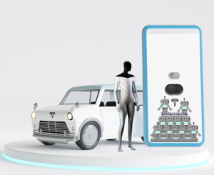 Tesla phone controlling humanoids and cars