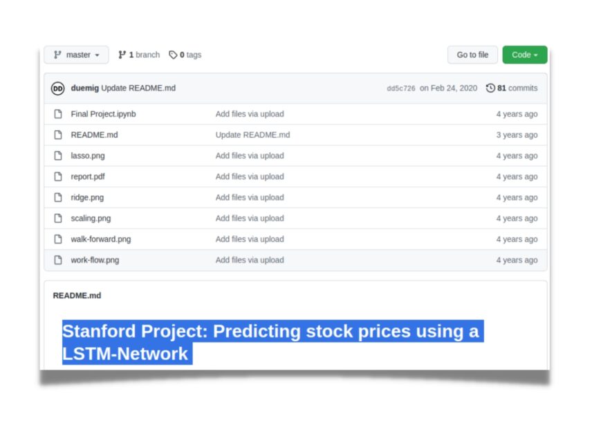 Standord's LSTM-based Stock prediction project on github